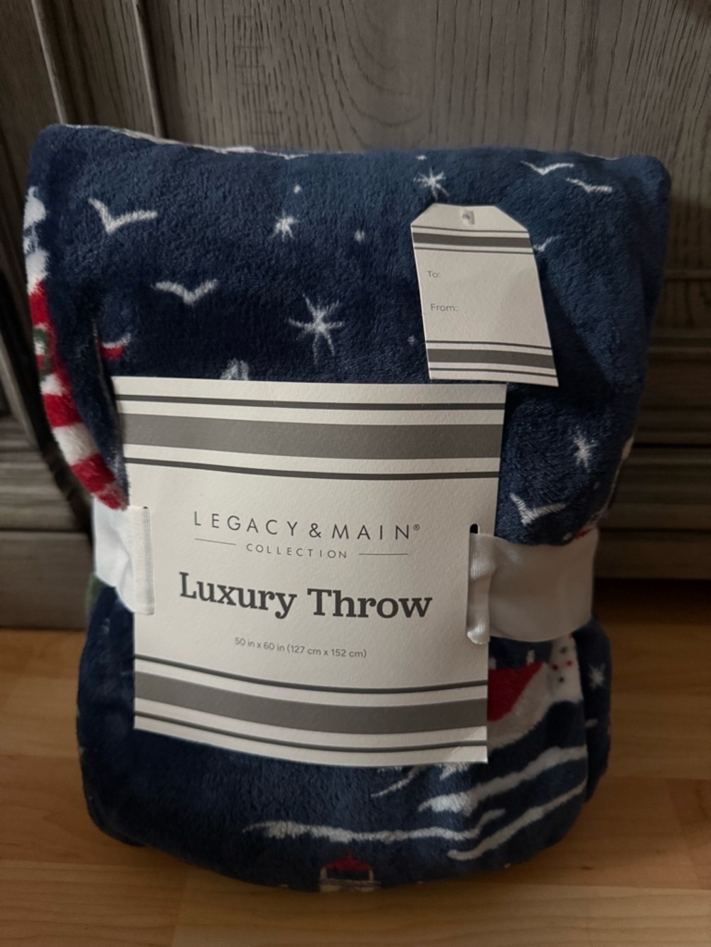 Legacy & Main Navy Plush Star and Seagull Throw
